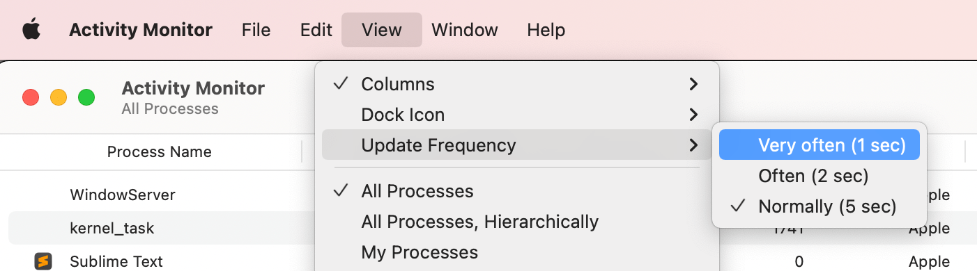 activity monitor update frequency