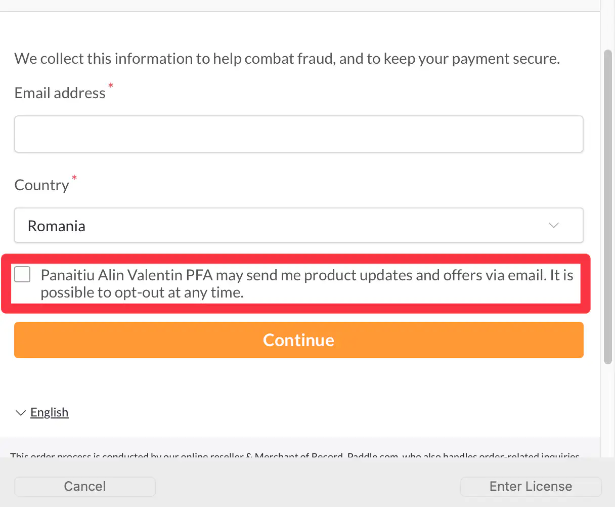 Paddle email consent